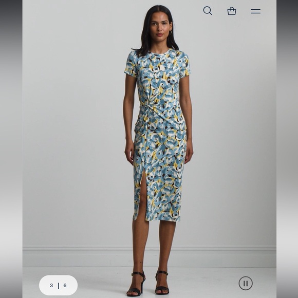 NWT Lauren Ralph Lauren Floral Jersey Twist-Front Midi, Size S - Picture 3 of 5